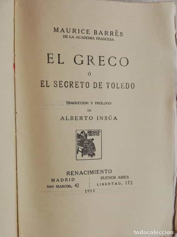 Imagen 2 del libro EL GRECO O EL SECRETO DE TOLEDO. MAURICIO BARRES. 1914