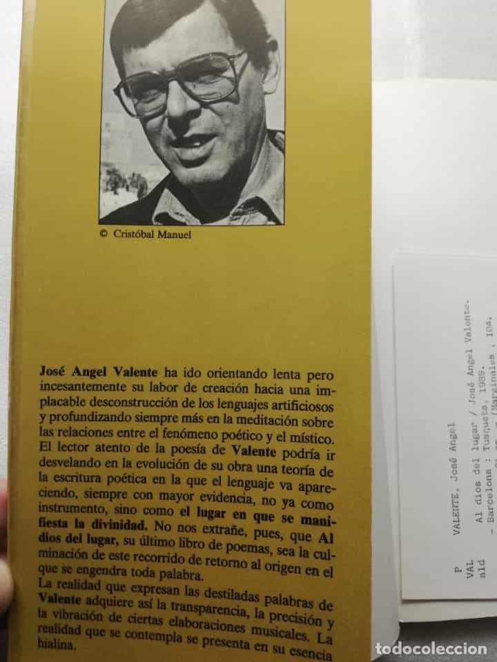 Imagen 2 del libro VALENTE, JOSÉ ANGEL - AL DIOS DEL LUGAR - 1989 - 1ª EDICION