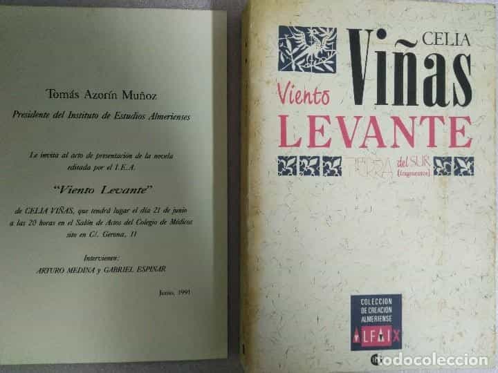 Libro de segunda mano: VIENTO LEVANTE - CELIA VIÑAS - INCLUYE INVITACIÓN A LA PRESENTACIÓN DEL LIBRO - ALMERIA